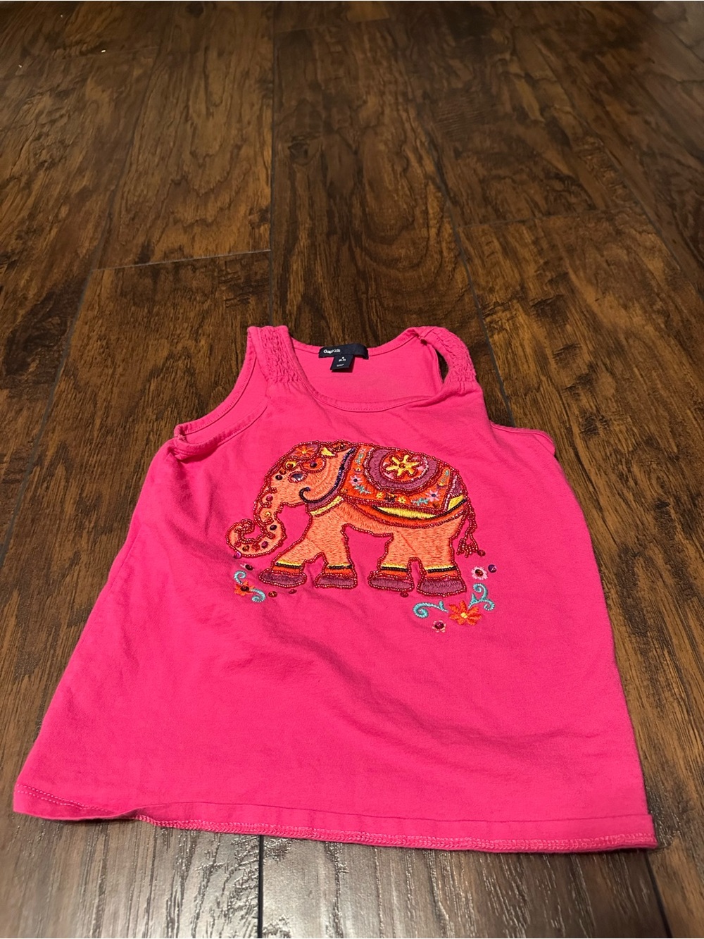 GAP Hot Pink Tank Top with Embroidered Colorful Elephant